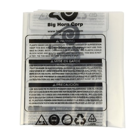 Big Horn 19.5 Inch Dia. Clear Plastic Dust Collection Bag 30.5 Inch x 33 Inch, PK 5 11789